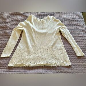 Chico's Cream Knit Top with Lace Accents